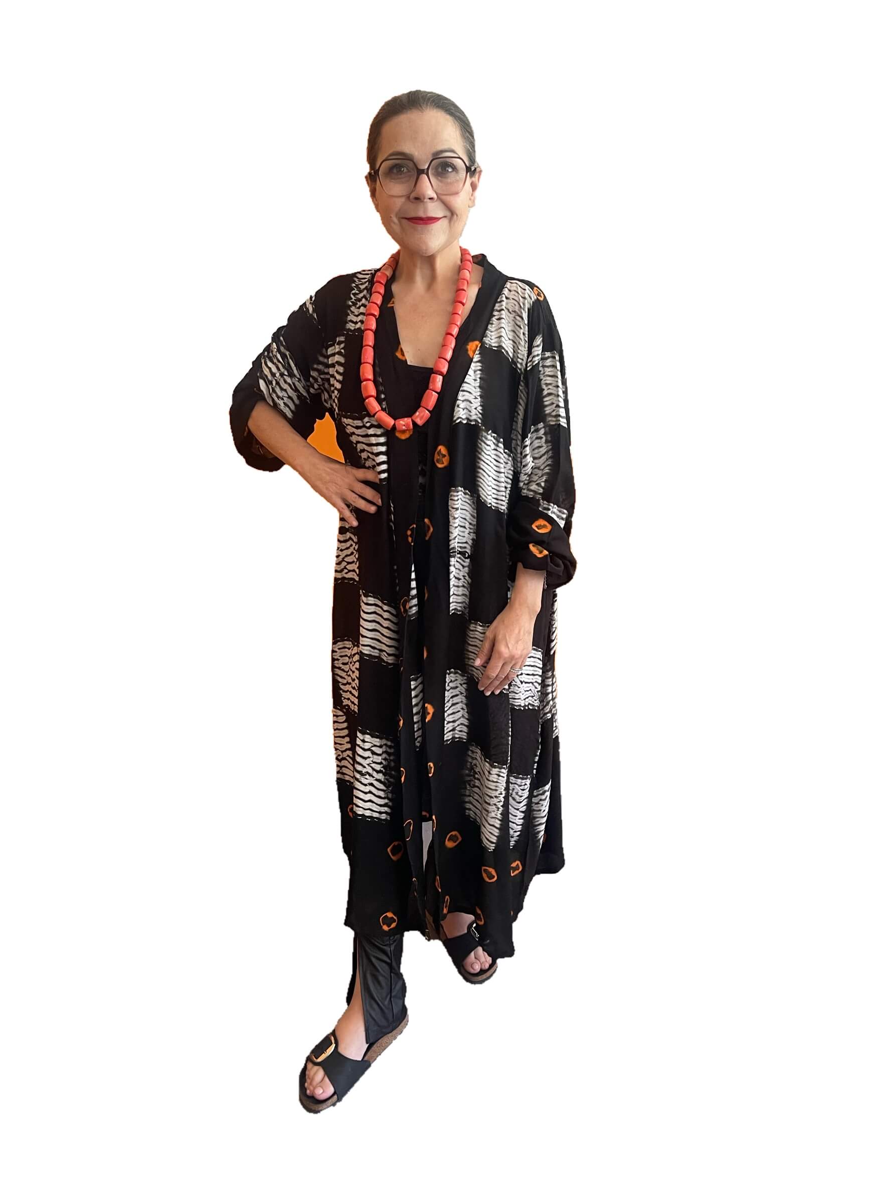 Kimono cotton mauretanie black orange dots